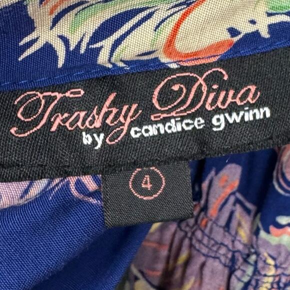 Trashy Diva Showgirl Royalty Blue Feather 1940s Print Fit & Flare Dress 4 Retro - Picture 9 of 12